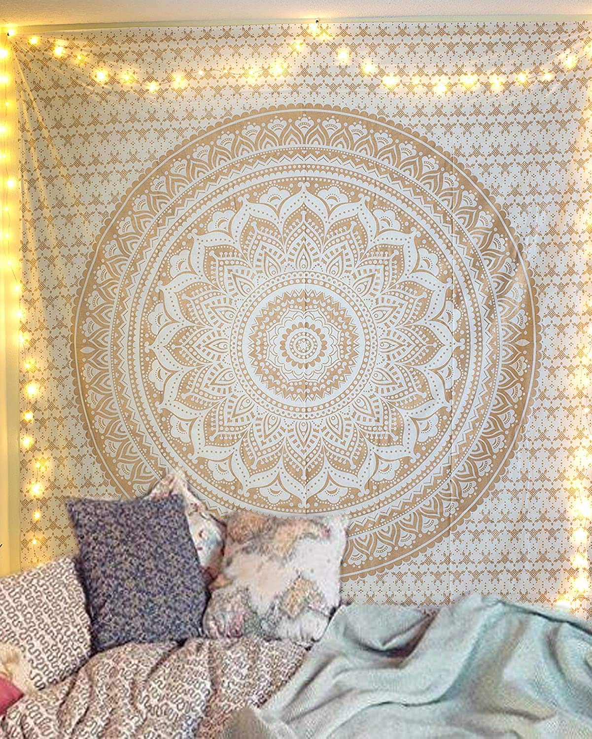 RAJRANG Mandala Tapestry Wall Hanging Cotton Boho Ombre Hippie Decorative Cloth for Bedroom Living Room Twin 137x213 cm