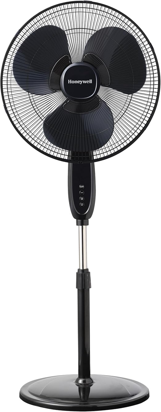 Honeywell Double Blade 16 Pedestal Fan Black With Remote Control Oscillation Auto Off 3 Power Settings