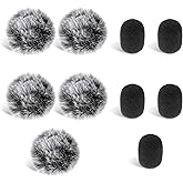 10 PCS Furry Microphone Cover & Foam Mic Covers for Microphones, Lavalier Lapel Pop Filter for Microphone Windscreen, Wind Muff & Dead Cat Set for Windshield, Windjammer for Mini Clip-on Lav Mic