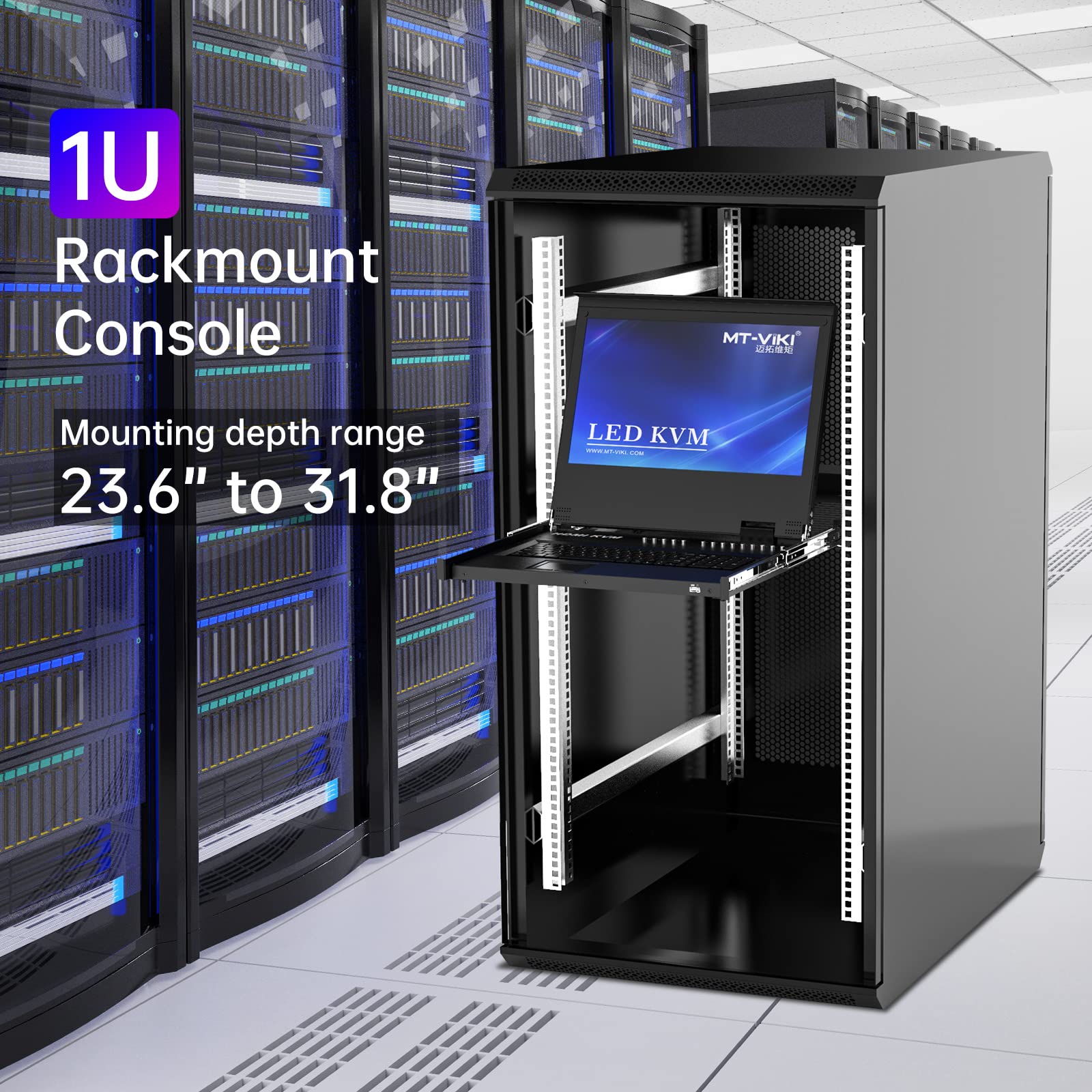 MT-VIKI® Rack Mount KVM HDMI with 17.3'' LCD Monitor, 1080P Support OSD/Hotkey, Included 8 KVM Cables+Keyboard + Touchpad, Fit 1U 19'' Rack