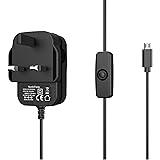 NorthPada Raspberry Pi 3 Model B B+ / ASUS Tinker Board Power Supply AC Charger Adapter 5V 3A Micro USB 5 Feet with Power On / Off Switch