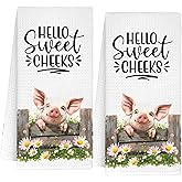 InnoBeta Funny Pig Gifts, Hand Kitchen Towel 2 Pack, 16 x 24 in Microfiber Dish Tea Towel, Hello Sweet Cheek