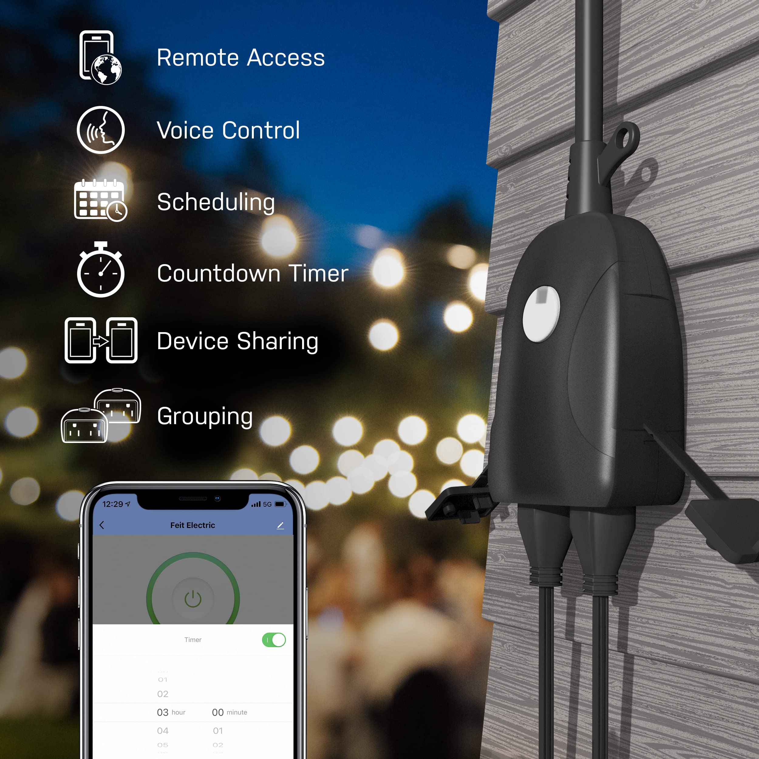 Feit Electric 120V 15A Smart Wifi Enabled Dual Outlet Wall Plug - View 3