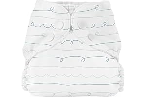 Esembly Cloth Diaper Outer, Waterproof Cloth Diaper Cover, Swim Diaper, Leak-Proof and Breathable Layer Over Prefolds, Flats or Fitteds, Reusable Diaper with Snap Closure, Size 1 (7-17lbs), Script
