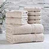 Superior Egyptian Cotton 8-Piece Towel Set, Assorted Towels for Home Bathroom, Master, Guest Bath, Decor Essentials, Includes 2 Bath, 2 Hand, 4 Face Towels/Washcloths, Quick Dry, Absorbent, Stone