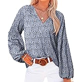 BTFBM Blouses for Women Dressy Casual Floral Summer Boho Tops V Neck Lightweight Long Sleeve Shirts Spring Clothes 2026