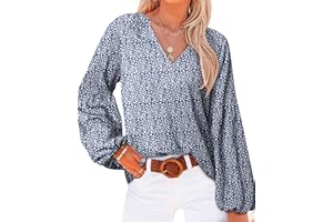 BTFBM Women Casual Boho Blouse Dressy Floral Puff Long Sleeve Shirts V Neck Lightweight Chiffon Summer Fall Tops 2025