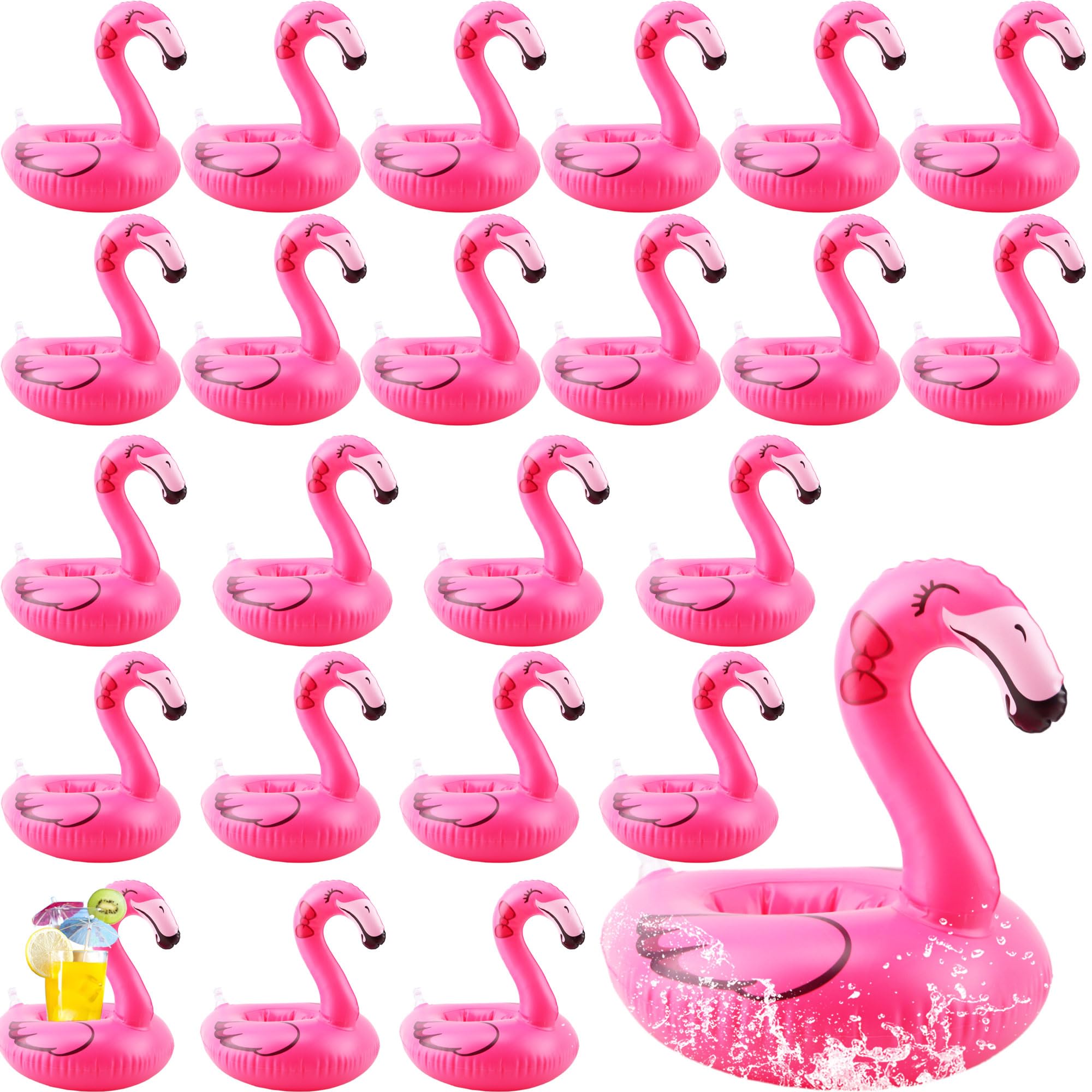 Octaday 24 Pcs Inflatable Flamingo Drink Holders Blow up Small Flamingo Drink Floats Flamingo Inflates Coasters for Pool Party Supply