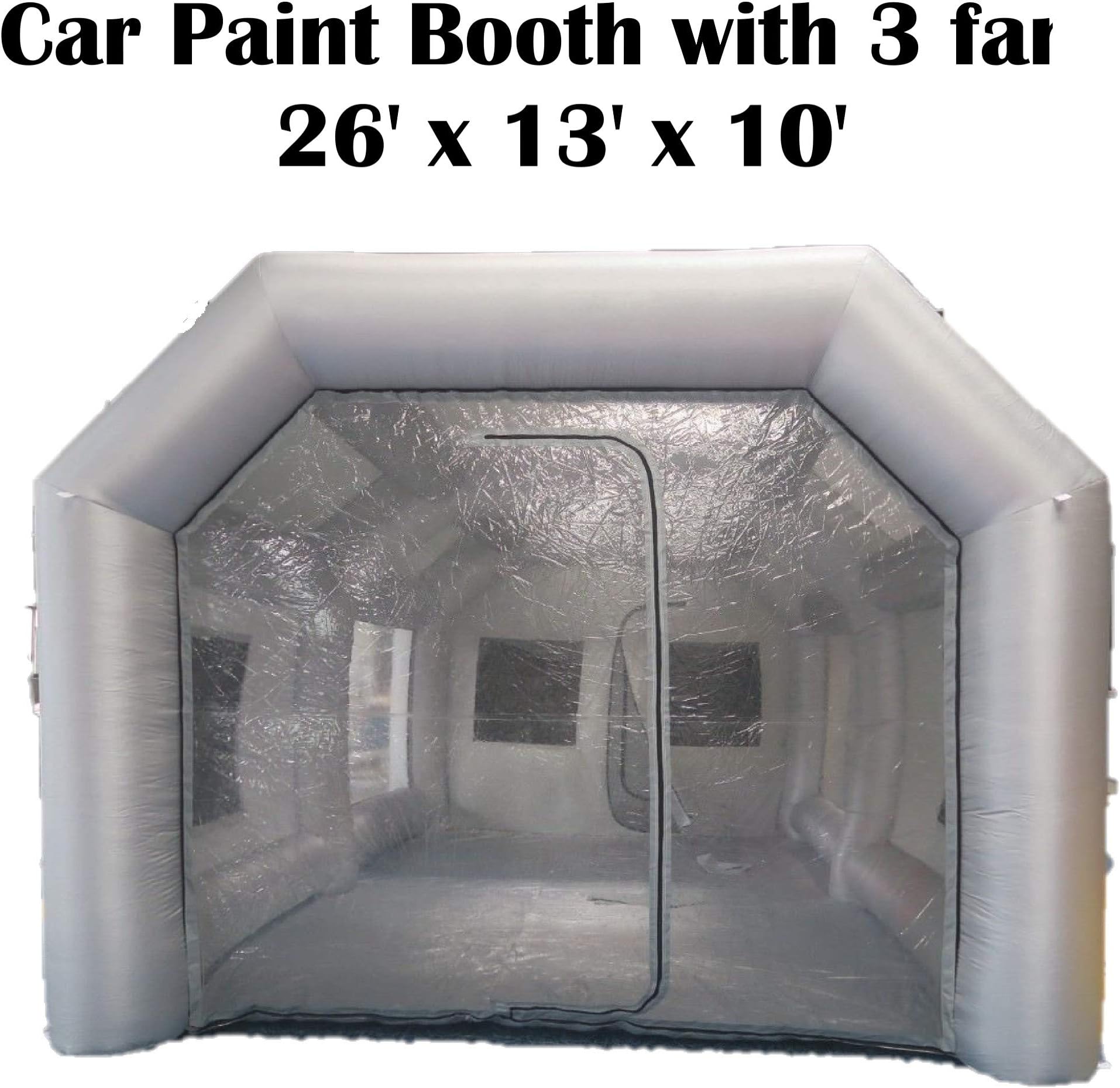 inflatable4less 26Lx13Wx10H Mobile Portable Gray Inflatable Car Spray Paint Booth Tent w/Filter System and 3 Fans, in Stock