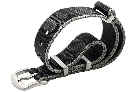 WRISTPUNK Uhrenarmband NATO Strap - Schwarz/Grau - Massive Edelstahl-Schließe