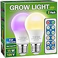 Briignite Grow Light Bulbs, 4 Full Spectrum Growth Modes, 3/9/12/18H Timing, A19 Dimmable Plant Light Bulb E26 Base, 11W Grow Bulb 100W Equivalent, Grow Light for Indoor Plants, Seed Starting, 2Pack