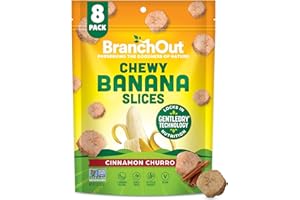 BranchOut Cinnamon Churro Banana Slices, Chewy & Full of Flavor, GentleDry, Better than Freeze Dried Banana Chips, Delicious Vegan Holiday Snacks for Kids & Adults, 2 oz Snack Size (Pack of 8)