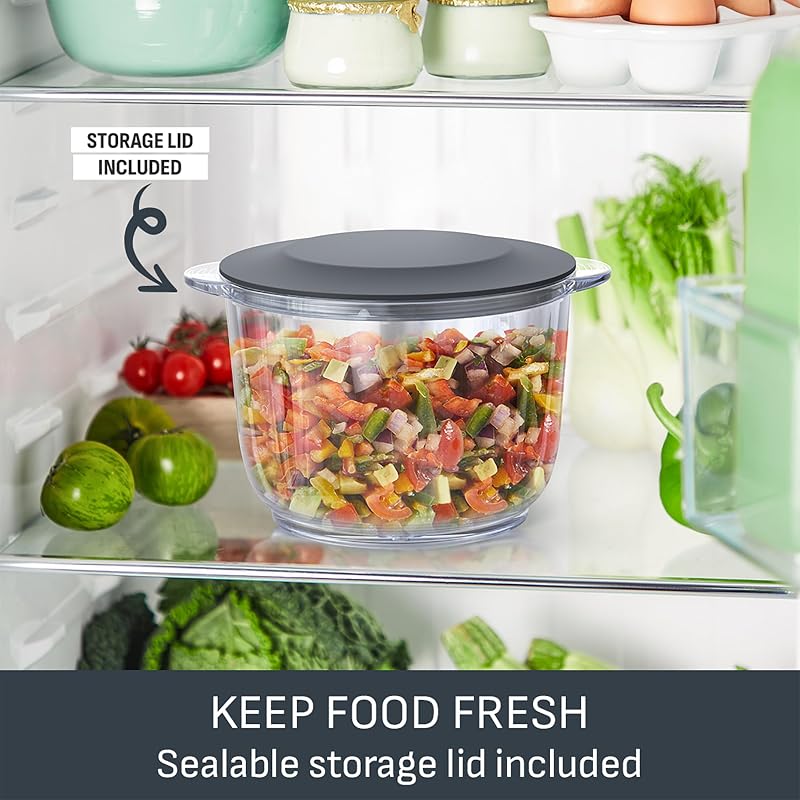 Choppeo MB603BG1 - Mini processador de alimentos, taça de vidro XXL de 2 litros com tapete antiderrapante, tampa de armazenamento, 2 velocidades, 500 W, cinzento
