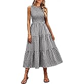 ANRABESS Women's Summer Casual Maxi Dress Sleeveless Crewneck Smocked 2026 Flowy Plaid Tiered Boho A Line Beach Long Sundress