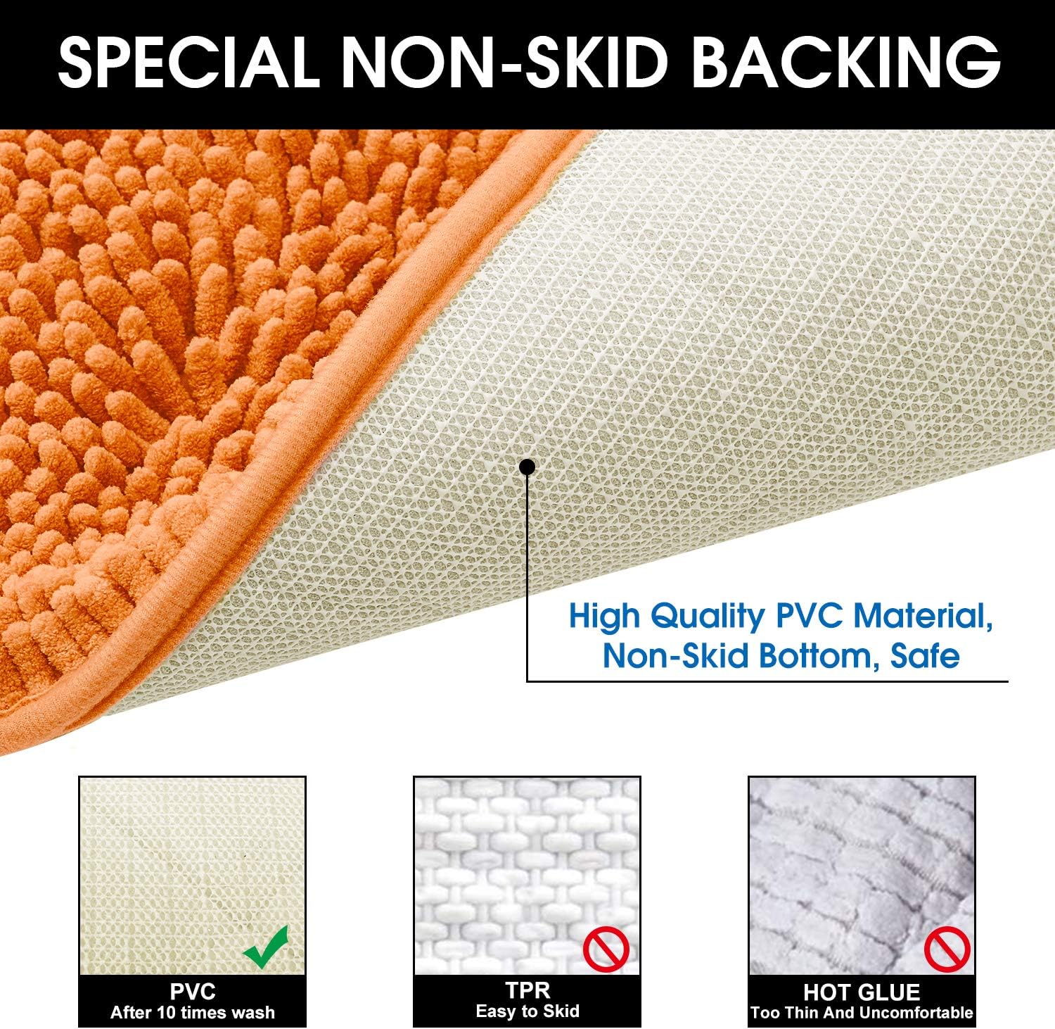 HOMEIDEAS 2 Pieces Bathroom Rugs Set Orange, Luxury Soft Chenille Bath Mats Set, Absorbent Shaggy Bath Rugs & Slip Resistant Plush Carpets Mats for Tub, Shower, Bathroom: Kitchen & Dining