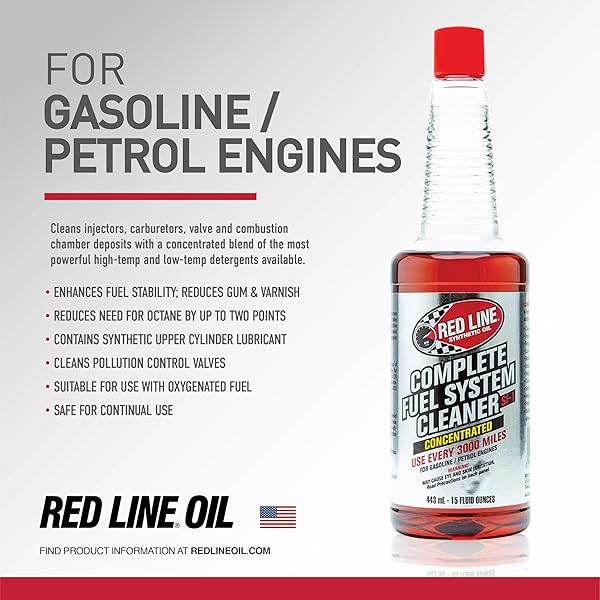 RED LINE 60103 SI-1 COMPLETE FUEL SYSTEM CLEANER, CLEANS AND PREVENTS CORROSION IN FUEL SYSTEMS, CLEANS INJECTORS, CARBURETORS, VALVE AND COMBUSTION CHAMBER DEPOSITS – 15 OUNCE