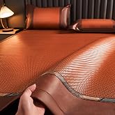 Natural Cool PE Rattan Woven Cooling Mat, Breathable Summer Bed Sheet for Twin Size Bed, Foldable Tatami Floor Pad, Easy to Clean &amp; Durable for Bedroom, Living Room, Guest Room,Brown(39 * 75inch)
