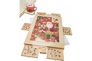 Gondola 1500 Piece Puzzle Board with Drawers & Mug Holders, Portable Wooden Jigsaw Puzzle Table Tray with Cover, Puzzle Board for Adults, 26"x35" Puzzle Organizer Christmas Family Games Gift