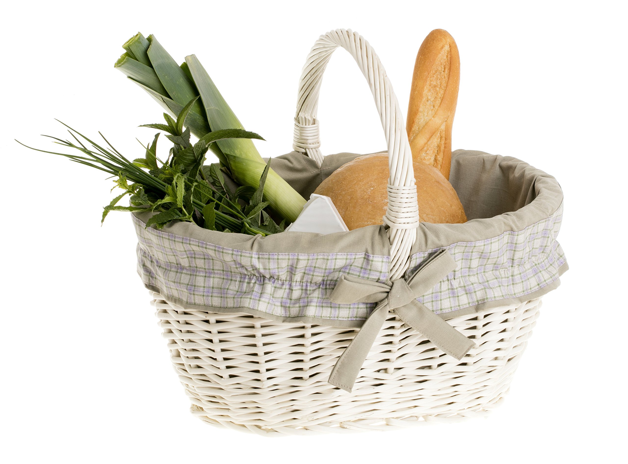 e-wicker24 Alles aus Weide Wicker Shopping Basket in White Oval with Garnish Gift Basket