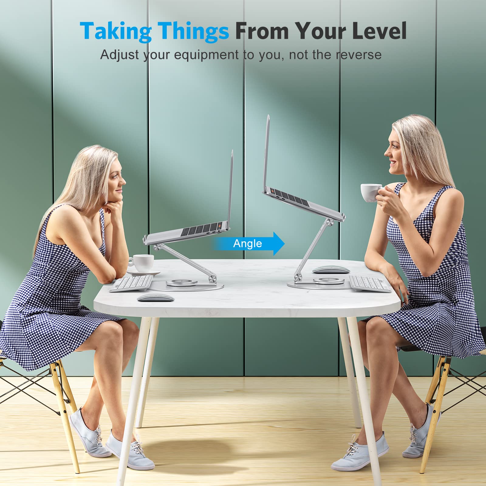 Adjustable Laptop Stand with 360 Rotating Base, OMOTON Ergonomic Laptop Riser for Collaborative Work, Dual Rotary Shaft Fully Foldable for Easy Storage, Fits MacBook / All Laptops up to 16 inches - Image 7