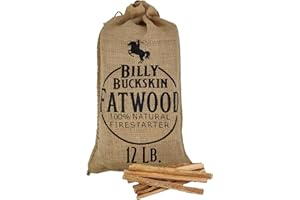 BILLY BUCKSKIN HOME & BEAUTY Billy Buckskin Co. 12 lb. Burlap Bag of Fatwood Fire Starter Sticks | Packed in a Stylish Burlap Bag | Start a Fire with just 2 Sticks | Works in Any Weather Conditions | 12 Pound Bag