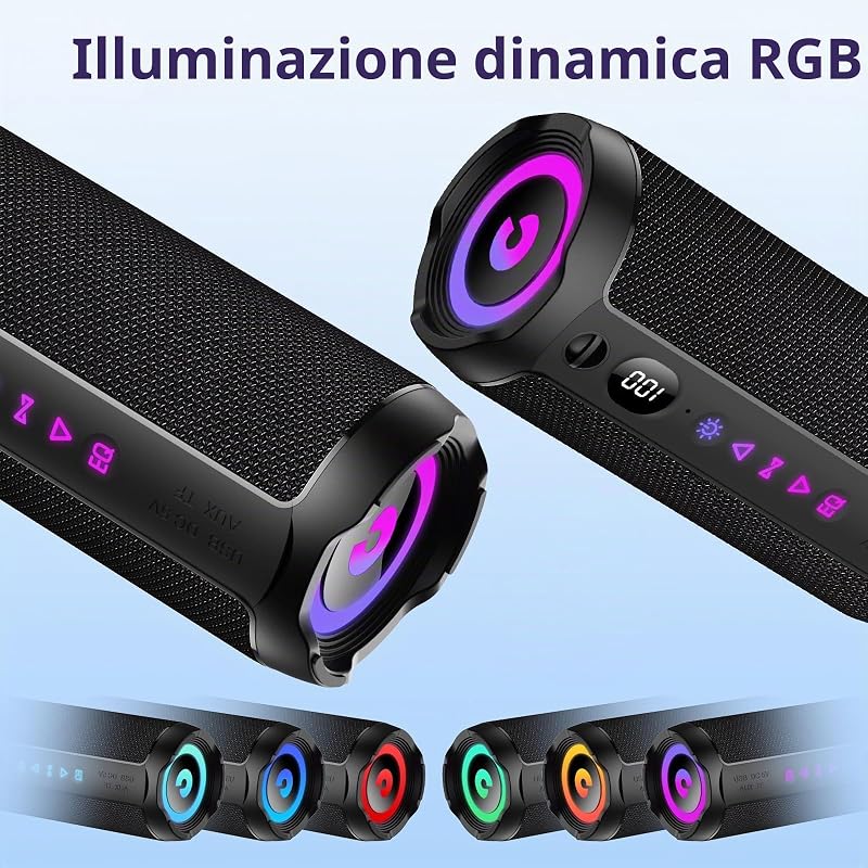 Cassa Bluetooth Portatile 25W, Potente Altoparlante Bluetooth, Doppio Basso Driver, 25 Ore di Autonomia, TWS Accoppiamento, RGB, IPX7 Impermeabile, AUX, TF,USB,Ideale Attività All'aperto/Feste/Viaggi