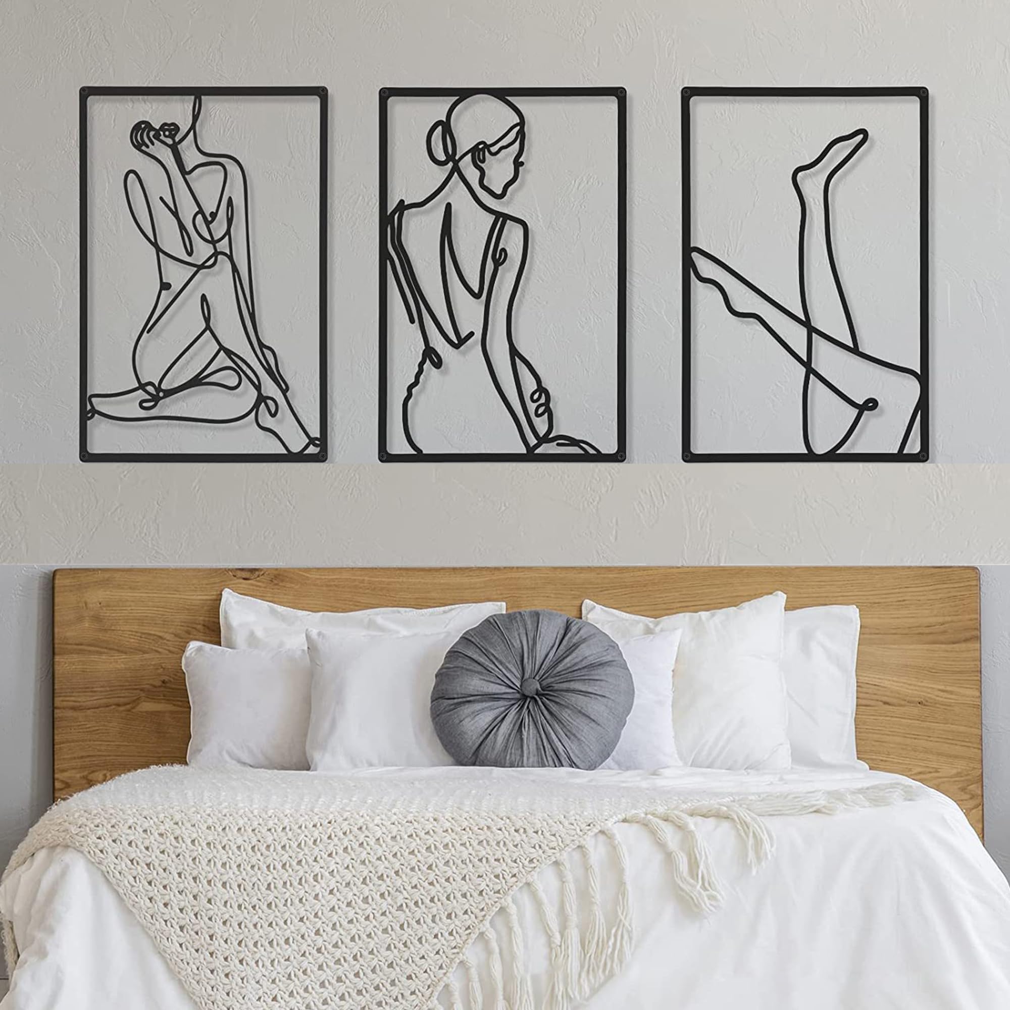 SUQ 3 Pcs Metal Wall Art Decor, Minimalist Abstract Woman Wall Decor, Modern Line Drawing Wall Art Decor, for Living Room, Bedroom, Minimalistic & Aesthetic Room Decor, Bathroom Wall Art (Styles G)