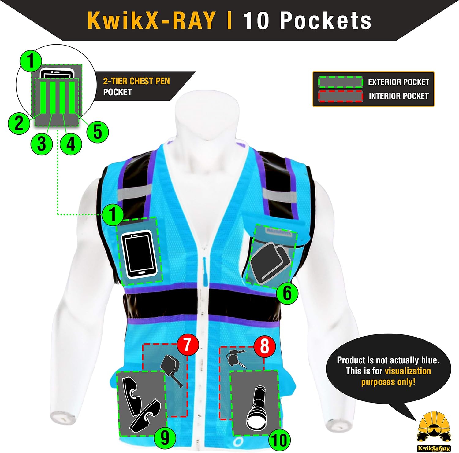 KwikSafety (Charlotte, NC) CLASSIC (10 Pockets) Class 2 ANSI High Visibility Reflective Safety Vest Heavy Duty Mesh with Zipper and HiVis OSHA Construction Work HiViz Men Women | Yellow X-Large - - 