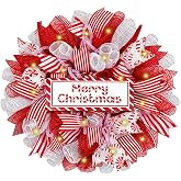 24 inch Christmas Wreath for Front Door,Artifical Burlap Winter Wreaths | Green Red Christmas Door Wreath for Christmas Indoor Outdoor Decorations Xmas Décor for porch fireplace mantel