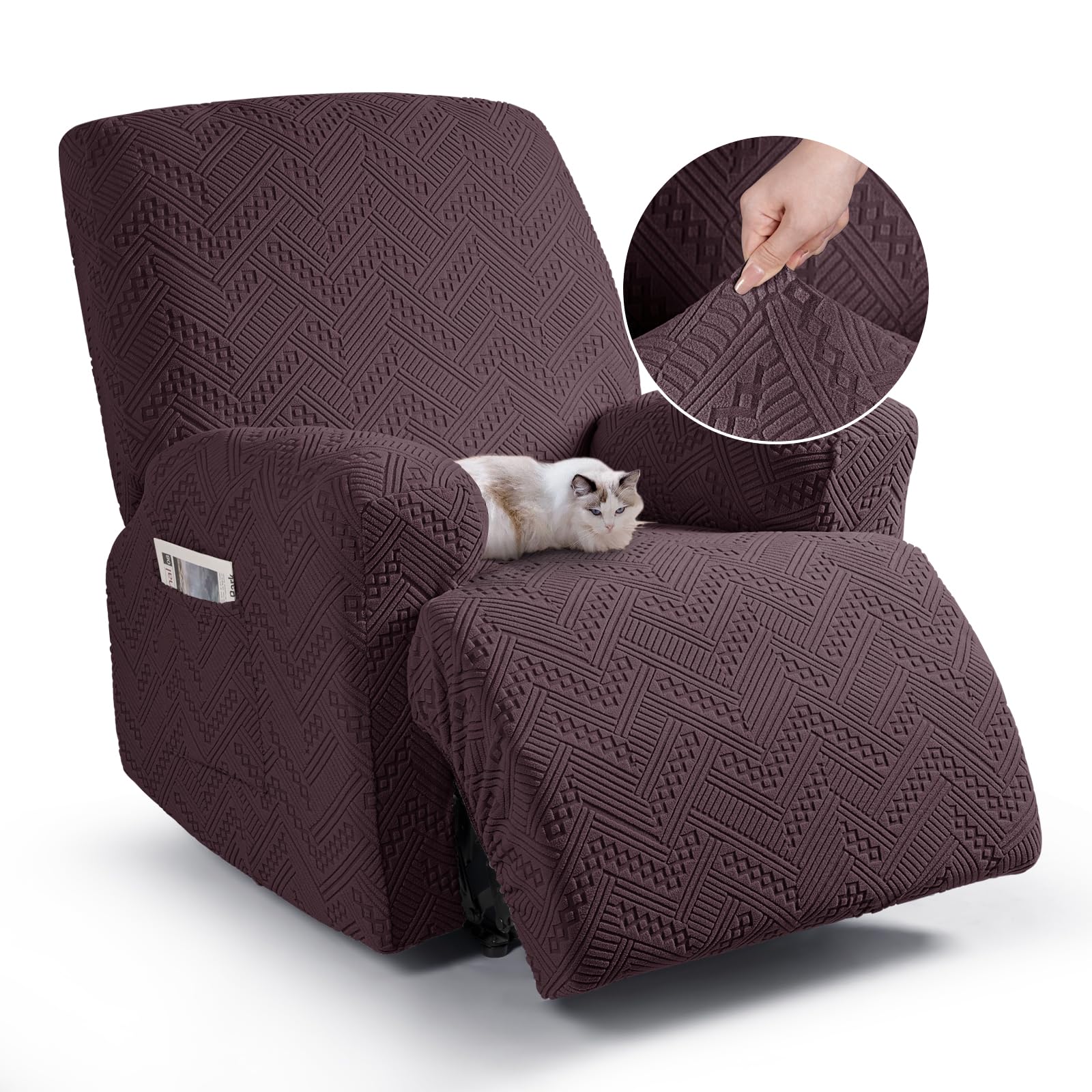 TAOCOCO Recliner Chair Cover, Stretch Sofa Cover 1 Seater With Arm Rest, Couch Cover Soft, Machine Washable Recliner Sofa Protector (Coffee, 1 seater)