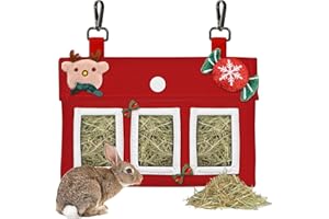 SKYJORMY Rabbit Hay Feeder, Bunny Hay Bag for Rabbits,Rabbit Feeder Fabric Bag Feeder Storage Bag,3 Holes Cotton Canvas Fabric Hanging Hay Feeder Bag for Small Animal,Hay Guinea Pig(Christmas)