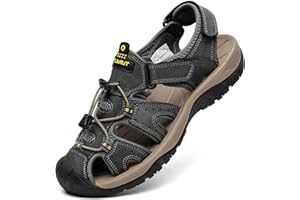 FLARUT Men's Sport Sandals Outdoor Hiking Sandals Closed Toe Leather Athletic Lightweight Trail Walking Casual Sandals Water Shoes
