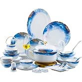 70 Pcs Porcelain Bone China Dinnerware Set, Fine China Dinnerware Sets | Handmade Bone China Dinnerware,1300&deg;C Fired,Oriental Soil,Natural Bone Ash,Lightweight,Durable,Pure &amp; Easy to Clean,Origin