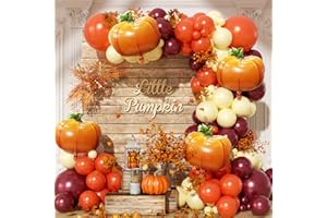 PTGOLUO Fall Balloon Arch Garland Kit 153pcs with Pumpkins, Thanksgiving Balloons Arch Kit Burnt Orange Burgundy Yellow Balloons Different Sizes for Little Pumpkin Birthday Baby Shower Decoration