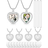 Junkin 24 Pcs Sublimation Rhinestone Trays Pendant Set, Including 6 Heart Shape Double Sided Blank Rhinestone Bezel Trays, 6 Pcs Thick Chains with 12 Sublimation Discs for Making (Silver)