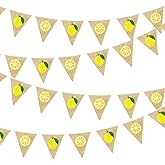 24Ft Lemon Burlap Banner Lemon Burlap Pennant Triangle Flag Garland Streamers Vintage Fireplace Wall Decor for Summer Lemonade Party Happy Lemon Day Rustic Birthday Baby Bridal Shower Decorations