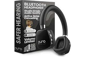 Puro Sound Labs PuroQuiet Plus Kids Noise Cancelling Headphones, Bluetooth Kids On Ear Headphones with Mic, Lightweight On-Ear Design, Studio-Grade Sound (Black)