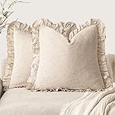 Foindtower Set of 2 Decorative Soild Fringe Ruffle Throw Pillow Covers Soft Boho Farmhouse Cushion Cover Cozy Accent Retro Pi