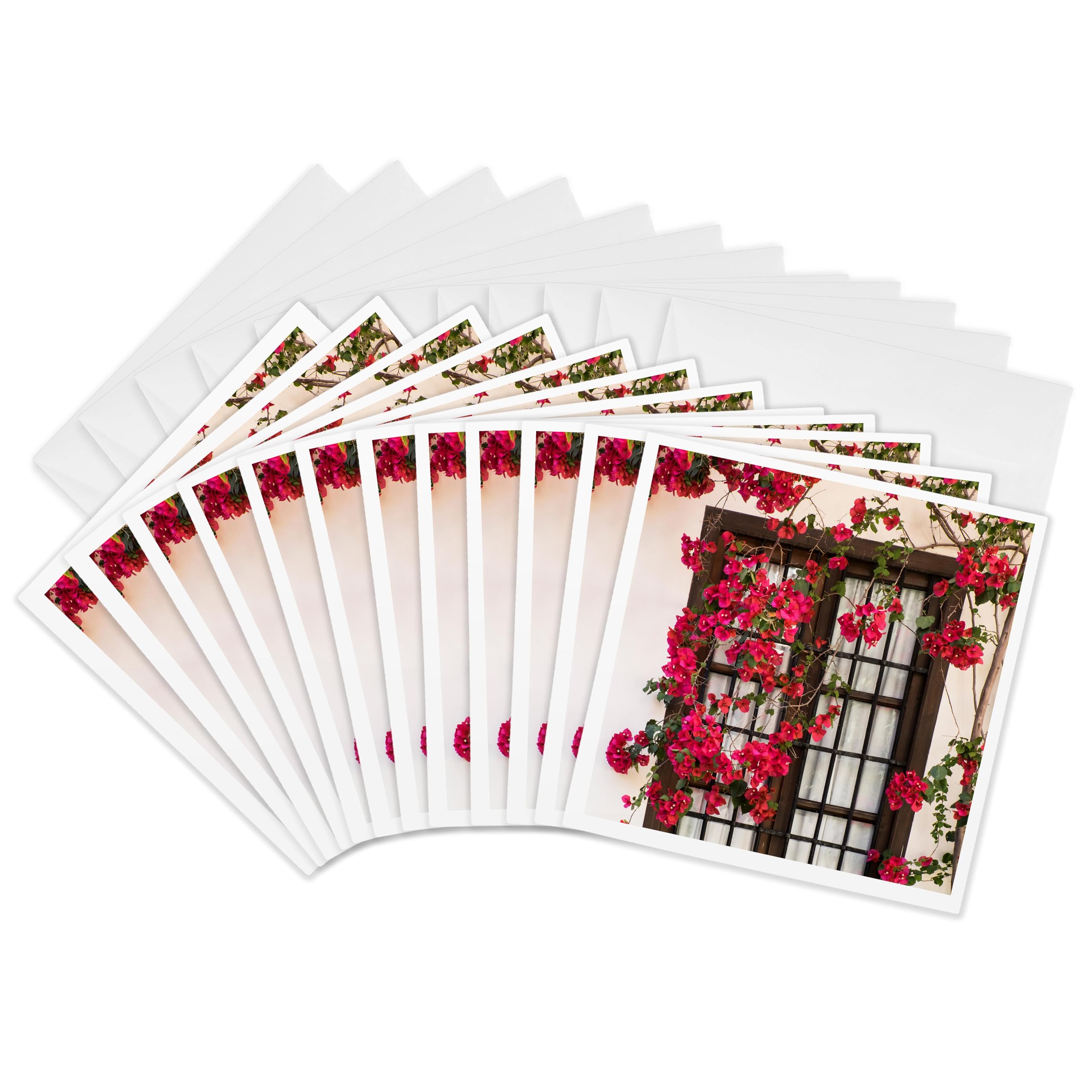 3dRose gc_277893_2 6 x 6-Inch "Spain, Andalusia Cordoba Red Bougainvillea and House Window" Greeting Card (Set of 12)
