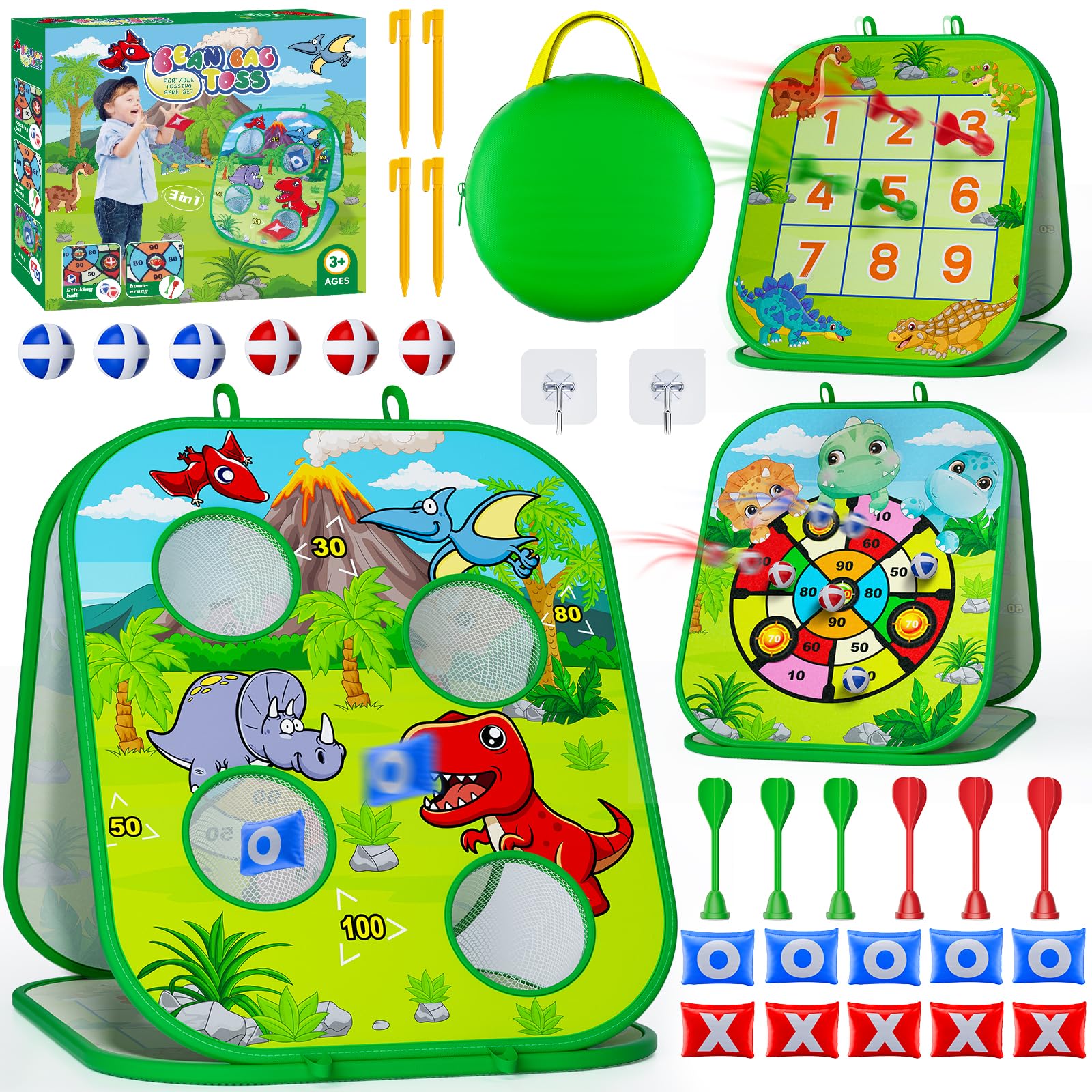RIEYON 4-in-1Bean Bag Toss Game for Kids, Cornhole Board Toddler Toys for Kids Party Activity and Outdoor Yard Backyard, Birthday Gift or Christmas for Aged 3 4 5 6 7 8 Year Old Boys
