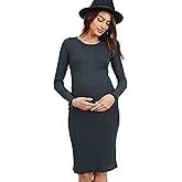 HELLO MIZ Women's Knit Ribbed Maternity Dress with Long Sleeve