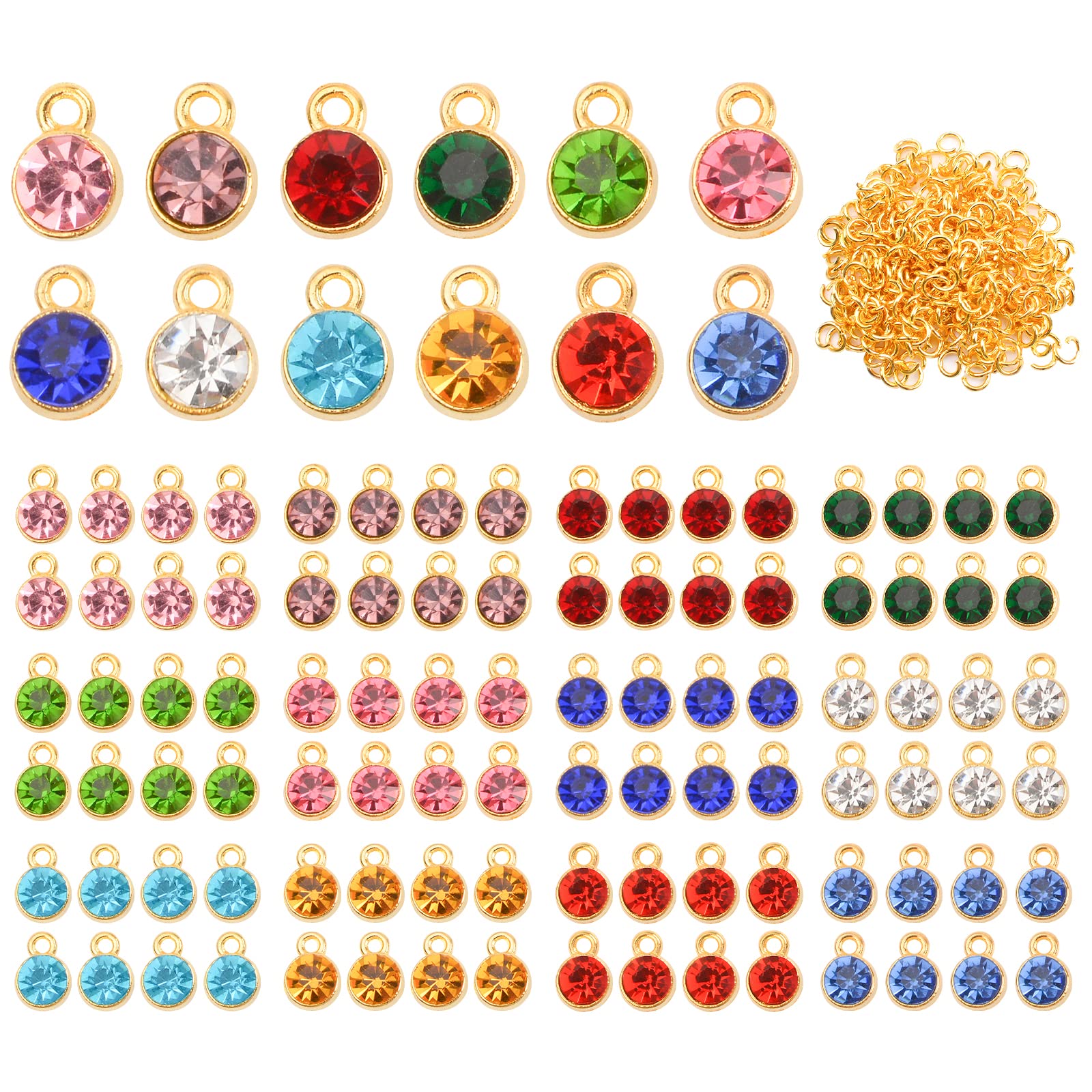 URROMA 96 Pcs Crystal Birthstone Charms Beads, 12 Colors Crystal Charms for Jewelry Making