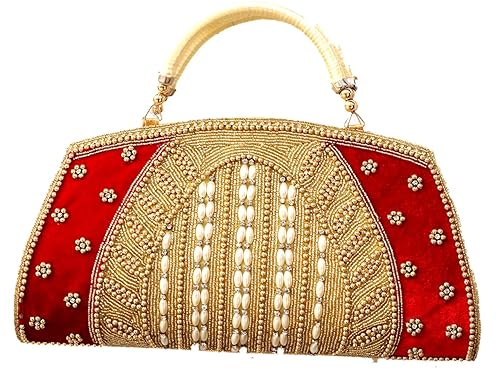 Rapid Costore Bridal Wedding Casual Party Gifting Gift Designer Stone and Pearl Clutch Wallet Handbag Purse for Women Girl Ladies RC-01296