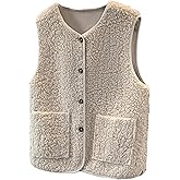 GORGLITTER Women's Fleece Sherpa Vest Sleeveless Button Down Jacket Open Front Fall Winter Warm Outerwear