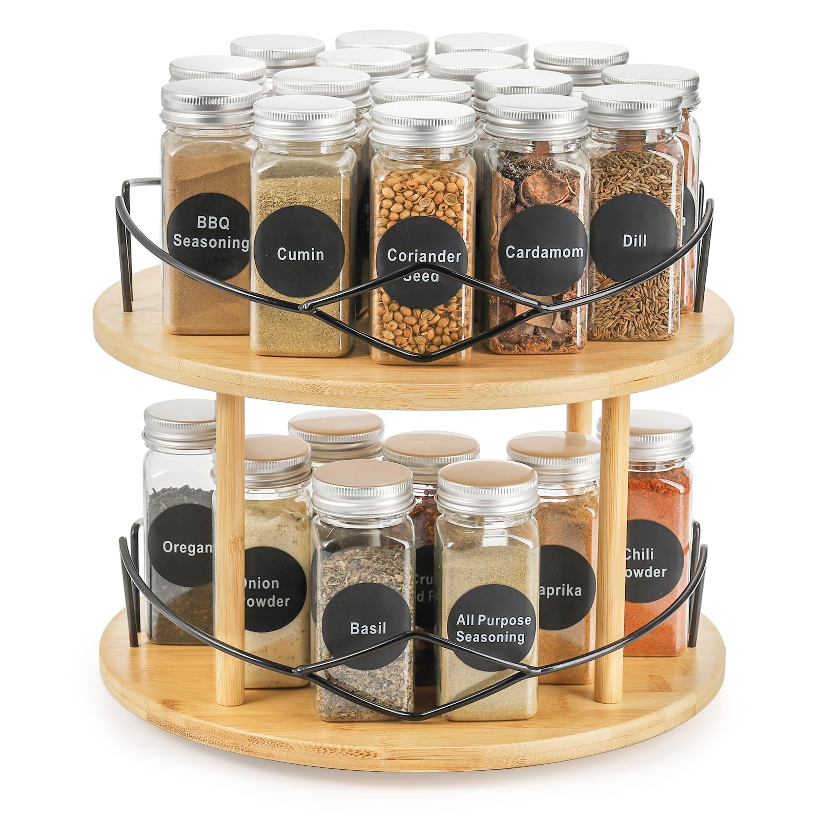 Yopay Lazy Susan Organizer 2 Tier, Bamboo Rotating Spice Rack for ...