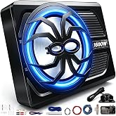 10" Under Seat Subwoofer 1600W Car Powered Subs with Built-in Amp Package | Slim Design with LED Ambient Lights, LPF/Gain/Bass Boost Controls and Bass Knob for Deep Bass Audio in Trucks SUVs Jeeps MPVs