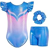 Gogokids Girls Gymnastics Leotards with Shorts, Sparkly Toddler Dance Ballet Biketard, Stretch Tumbling Outfit Activewear