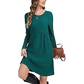 Kormei Long Sleeve Dress for Women Crew Neck Empire Waist Tunic Dress with Pockets