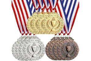12 Pcs Gold Silver Bronze Medals for Awards, Hianjoo 1st 2nd 3rd Place Award Medal, Trophy Metal Medals with Neck Ribbons for
