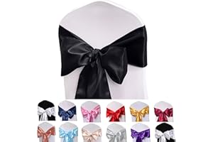 Maiangel Satin Chair Sashes Bows-50PCS Chair Ribbon Ties Back Sash for Wedding Party Events Banquet Chair Cover Decoration (Black)